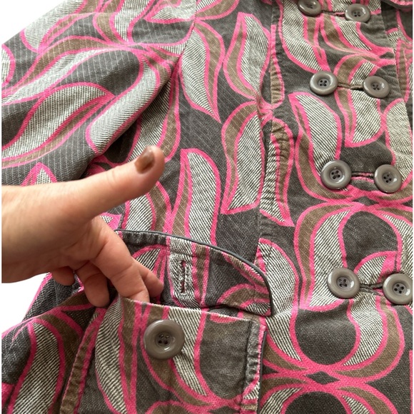 Elevenses Anthropologie Paisley Pink Grey Peacoat Sz 12 NWOT Winter Coat - Picture 8 of 9
